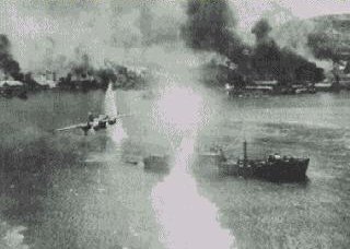 B-25s in low level attack on Japanese ships