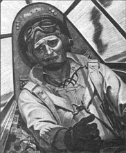 drawing of Joe Foss in combat